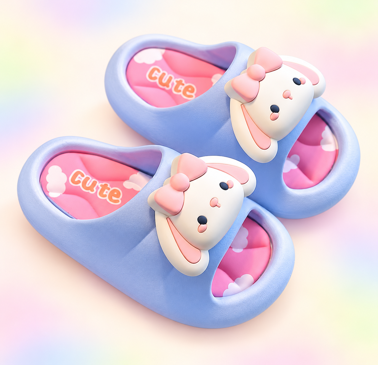 Bunny Face Slippers in Periwinkle